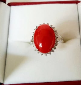 Anniversary Ring Diamond Red Coral 6.46Ct 14k W/g