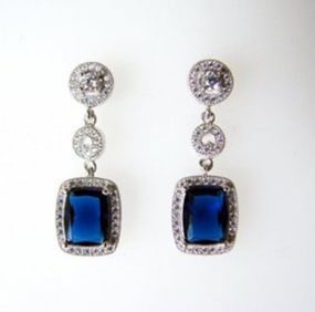 Creation Diamond/Sapphire Earrings 10.36Ct 18k W/g