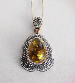 Amber Pendant 36.21 Carat 18k R/g Overlay