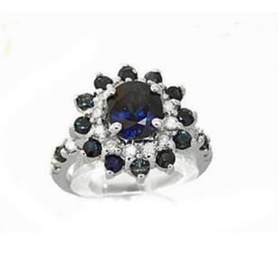 Blue Sapphire:4.39CT,  Diamond: .62CT Ring 14k W/G