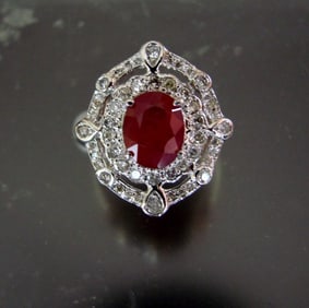 Ring Natural Ruby Diamond 5.94Ct 14k Y/g