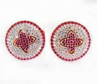 Creation Diamond Ruby EarringS 4.20Ct 18k R/g Overlay