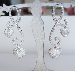 Double Heart Diamond Earring 1.42Ct 18K W/G