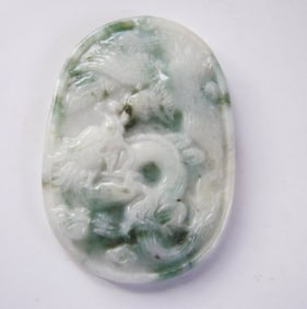 Natural green jadeite jade Dragon and Phoenix Grade A