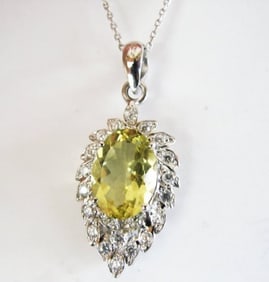 Lemon Topaz Creation Dia Pendant 7.30Ct 18k W/g Overlay