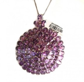 Natural Gem: Amethyst Pendant 41.06Ct 18k W/G Overlay 925 Silver