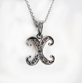 Initial Pendant 'X' Diamond .09Ct 14k W/g