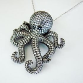 Creation Diamond Octopus Pendant 4.56Ct 18k B/g Overlay