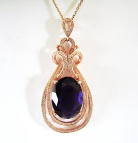 Creation Diamond Amethyst Pendant 19.48Ct 18k R/g Overlay