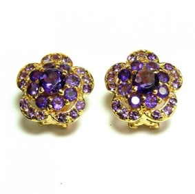 Natural Amethyst Earrings 3.95Ct 18k Y/g Overlay