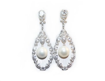 Creation Diamond 7.13Ct/Swarovski Pearl 12mm18k W/G Overlay