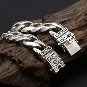 Men Bracelet 925 Silver Six-character Mantra Personality
