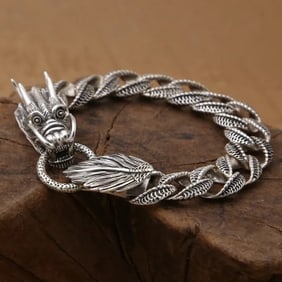 Man’s 925 Sterling Silver Dragon Head/Barron Bracelet