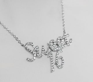 Letter Sweet 16 Necklace 18k W/G Overlay 925