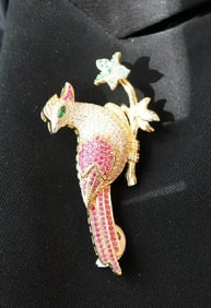 Bird Brooch 18k Yellow Gold Overlay 925
