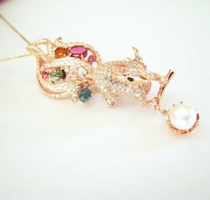 Culture Pearl Creation Diamond 5.78Ct 18k R/g Overlay