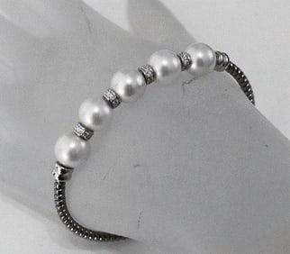 Culture Pearl Bangle 18k W/g Gold Overlay 925