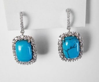 Natural Turquoise Earrings 17.29Ct 18k W/g Overlay