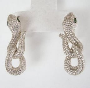 Creation Diamond Snake Earrings 6.57Ct 18k W/g Overlay
