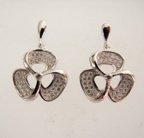 Creation Diamond Flower Earrings .87Ct 18k W/g Overlay