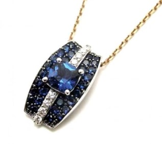 Creation Diamond Sapphire Pendent 3.75Ct 18k W/g Overlay