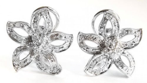 Flower Design Diamonds Earrings .86Ct 14k W/g