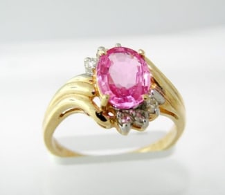 Pink Sapphire Diamond Ring 1.88Ct 14k Yellow Gold