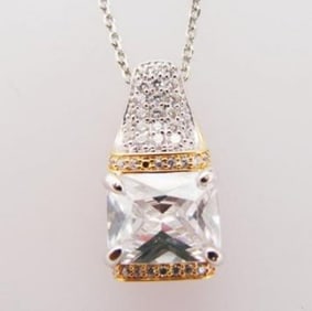 Creation Diamond Pendant 5.10ct 18k W-Y/g Overlay