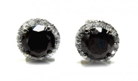 Earring Black White Diamonds1.78ct 14k W/G
