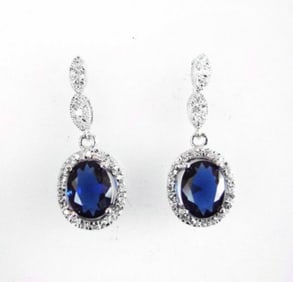 Creation Diamond/Blue Sapphire Ear 3.00Ct 18k W/g Over