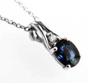 Diamond&Blue Sapphire Pendant 1.39Ct 14k Wg
