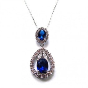 Creation Diamond/Blue Sapphire Pendant 5.88Ct 18k W/g Overlay