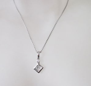 Diamond Square Pendant:.49Ct 18k W/g