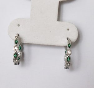 Creation Diamond Emerald Earrings 1.70Ct 18k W/g Overlay