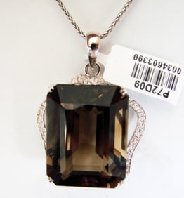 Smoky Topaz Pendant 38.91Ct 18k W/g Overlay