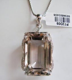 Smoky Topaz Pendant 38.00CT 18k W/g Overlay