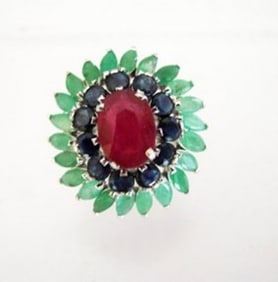 Natural Multicolor Ring 8.24Ct 18k W/g Overlay