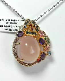 Natural Gems Multicolor Pendant /Brooch 26.35Ct 18k W/g