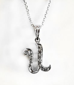 Initial Pendant 'U' Diamond .09Ct 14k W/g