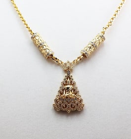 Buddha Necklace /2 Bars 18K Yellow Gold Over Brass