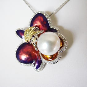 Culture Pearl Creation Diamond 1.23Ct 18k W/g Overlay