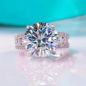 Moissanite Ring 12.10 Carat 18k W/G Overlay 925