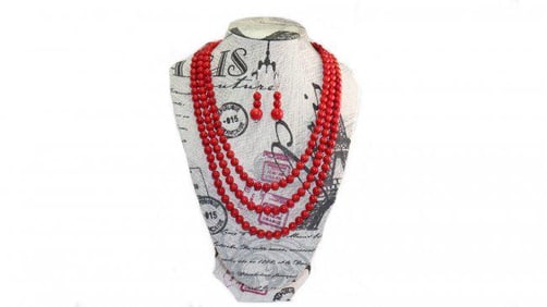 3 Lays Bead Coral Set Size: 6mm whit 925 Box Clasp