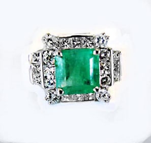 Natural Emerald Diamond Ring 4.74Ct 14k W/g
