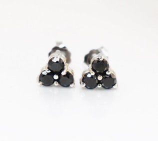 Black Diamond Stud Earrings .72 Ct White Gold