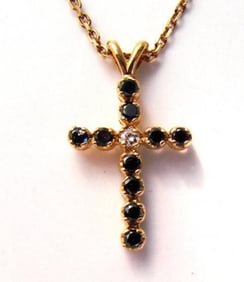 Black&White Diamond Cross Pendaent 1.31Ct 14k Y/g