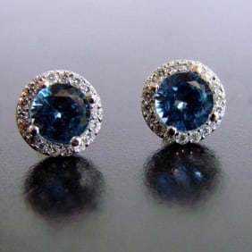 Creation Diamond&LD BlueTopz Stud Earring 2.62Ct 18k W/g