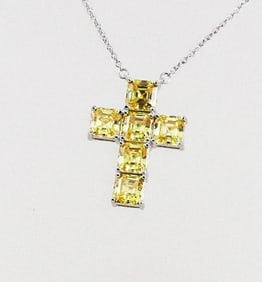 Cross Necklace Creation, Diamond 3.05 CT 18 K W/g Overlays 925