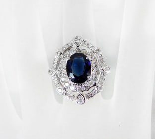 Ring Natural Blue Sapphire Diamond 4.26Ct 14k Y/g