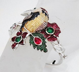 Creation, W/Y/B Diamonds Color stones 18k W/G Overlay 9